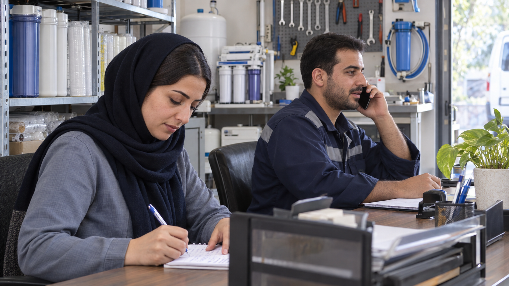 تماس پیگیری و ثبت یادداشت در دفتر فروش تجهیزات تصفیه آب